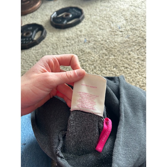 Y2K Victoria's Secret PINK Peace Love Pink Hoodie Grey Pullover Sweatshirt M 07' - Picture 7 of 9